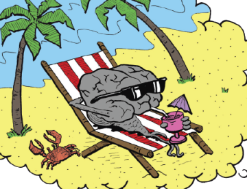image of a brain hanging out at the beach